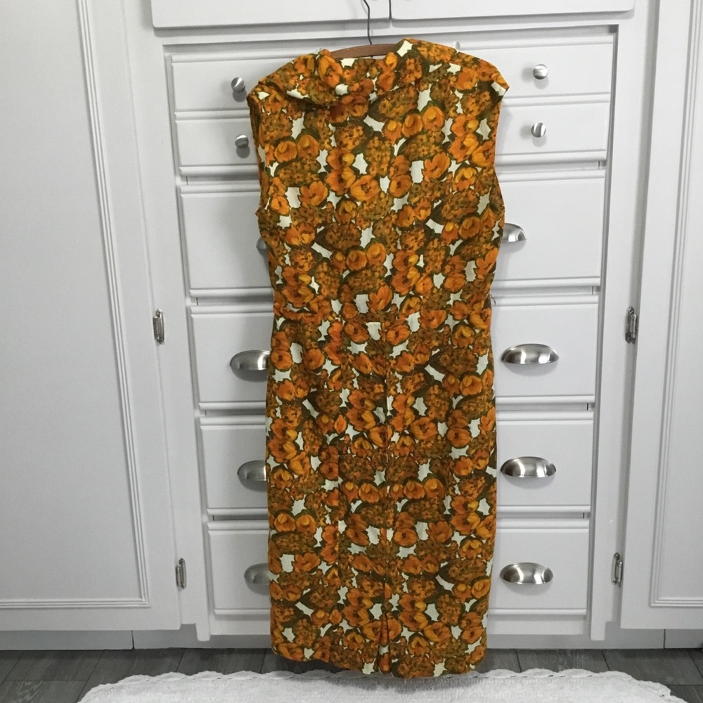 Vintage 1960s Brigitte Orange Floral Sleeveless Dress - Picture 3 of 13